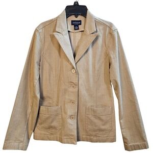 Ann Taylor Petites Blazer Women 6P Tan Cotton Stretch Business Casual Jacket Y2K